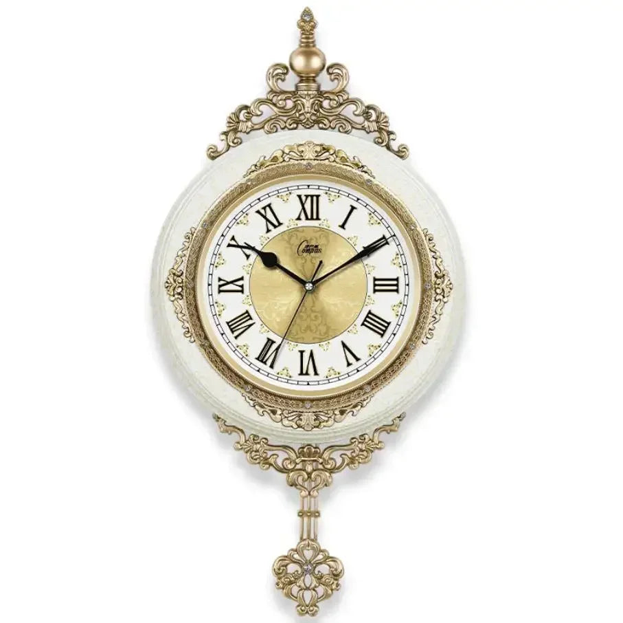 horloge murale baroque quartz aiguilles 30cm blanc doré salon unique