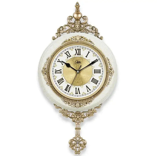 horloge murale baroque quartz aiguilles 30cm blanc doré salon unique