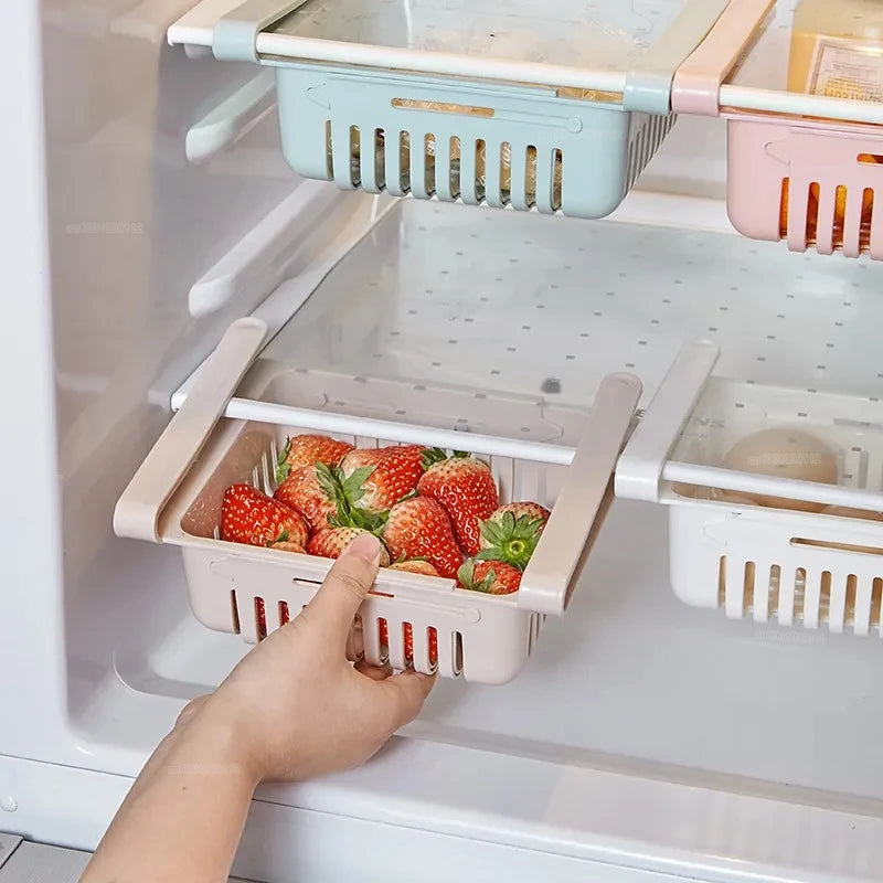 paniers rangement blanc rose bleu perforés modernes clips réfrigerateur storage rack adjustable cuisine