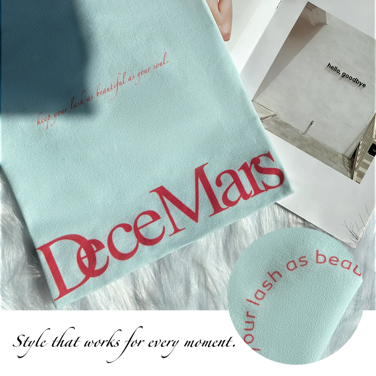 sac main bleu clair rouge imprimé moderne poignées tissu keep your look as beautiful