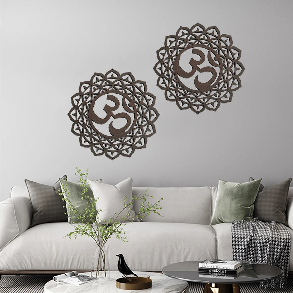 plaque murale bois motif géométrique marron artisanal moderne décoration chambre maison yoga spiritualité