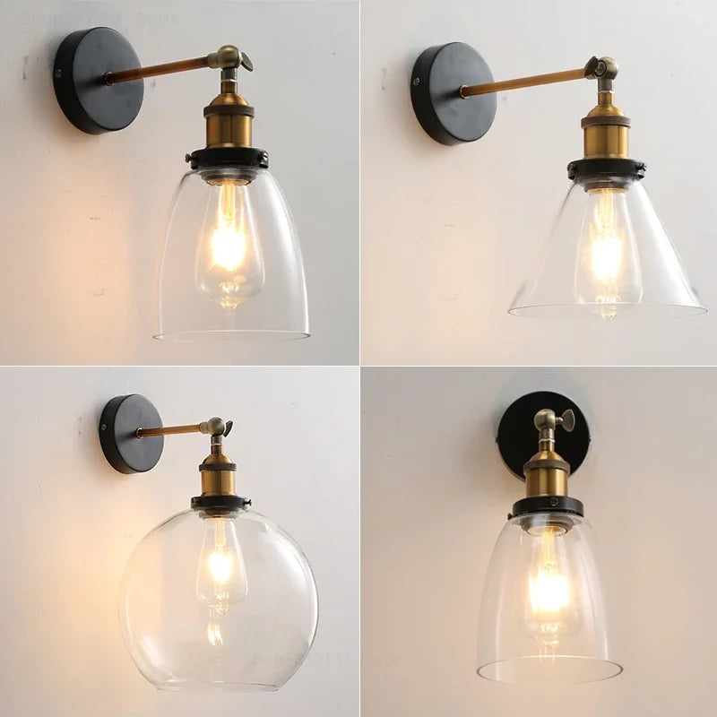 lampe murale industrielle vintage led noir doré transparent filtre verre