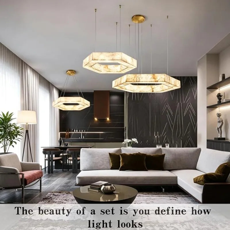 luminaire suspension moderne marbre beige géométrique salon salle manger décoration intérieur luxe