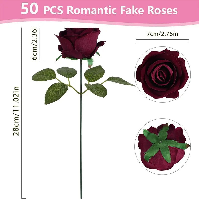 Roses artificielles velours rouge foncé bouquet decoration mariage anniversaire intérieur classique