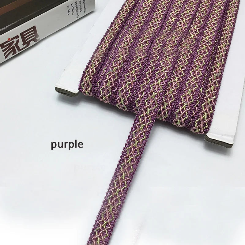 ruban dentelle marron violet or gris beige texture tissée moderne 14mm polyester