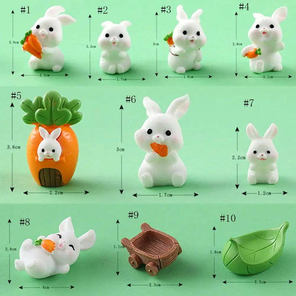 figurines lapins blancs cartoonesques carottes paniers résine décorations extérieures miniatures