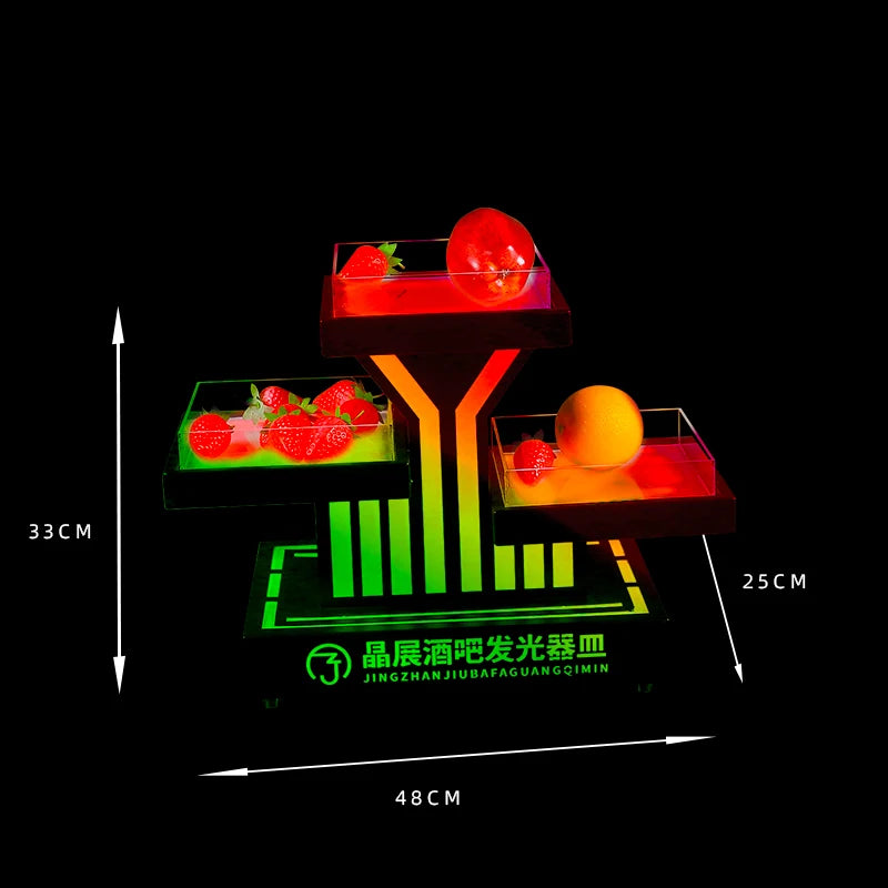 support fruits moderne plateau lumineux noir rouge rayures transparents leds rechargeables