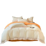 ensemble literie coton uni moderne beige bleu clair orange satiné