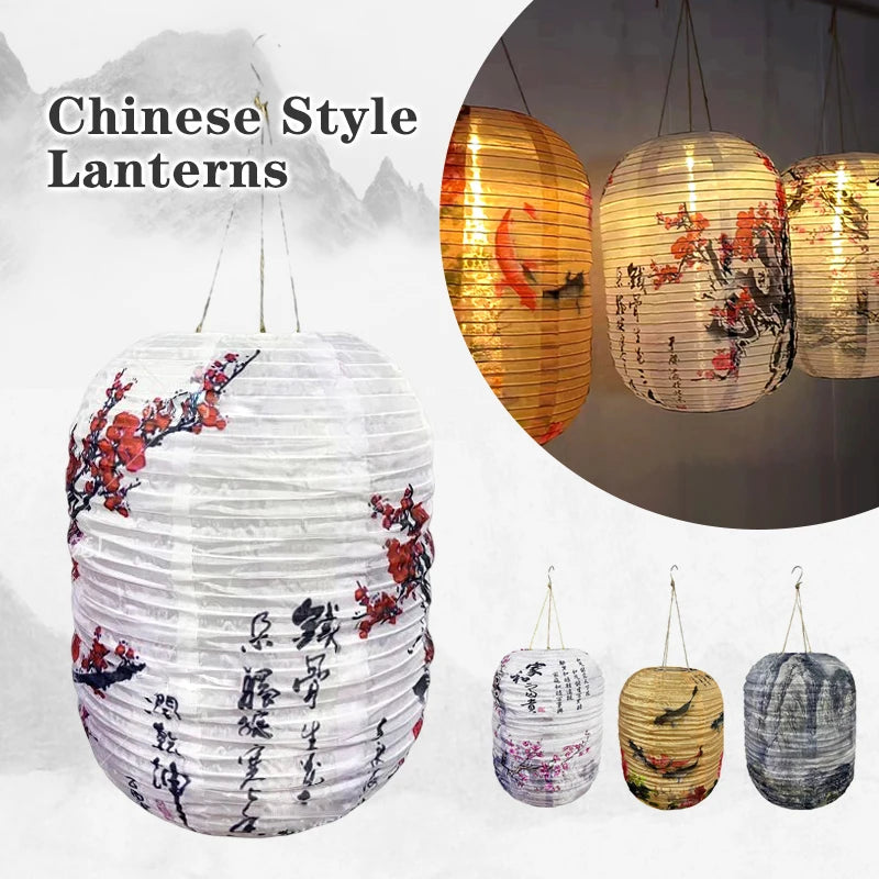 lanternes chinoises traditionnelles fleurs oiseaux calligraphie couleurs variées cordelette extérieure nouvelle année mariage festive