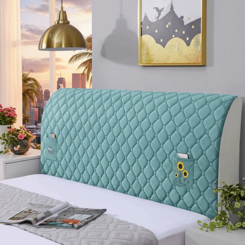 protège tête lit quadrillé adhésif moderne bleu clair gris beige poche tournesol 120 150