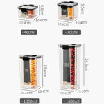 boîtes rangement alimentaire transparentes poignées noires multiple tailles réutilisables modernes pratiques épices pâtes graines