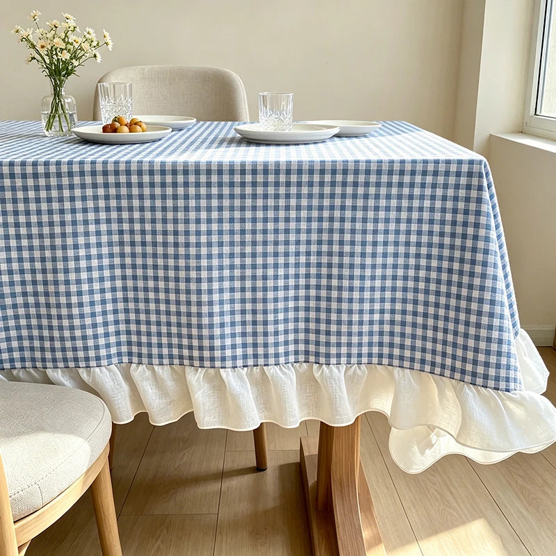 nappe table carreaux marron blanc volants classique rustique cuisine restaurant fêtes mariage