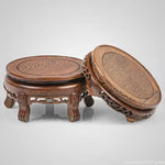 support pot fleurs bois gravures artisanal traditionnel marron foncé display stand decoration crafts shelf
