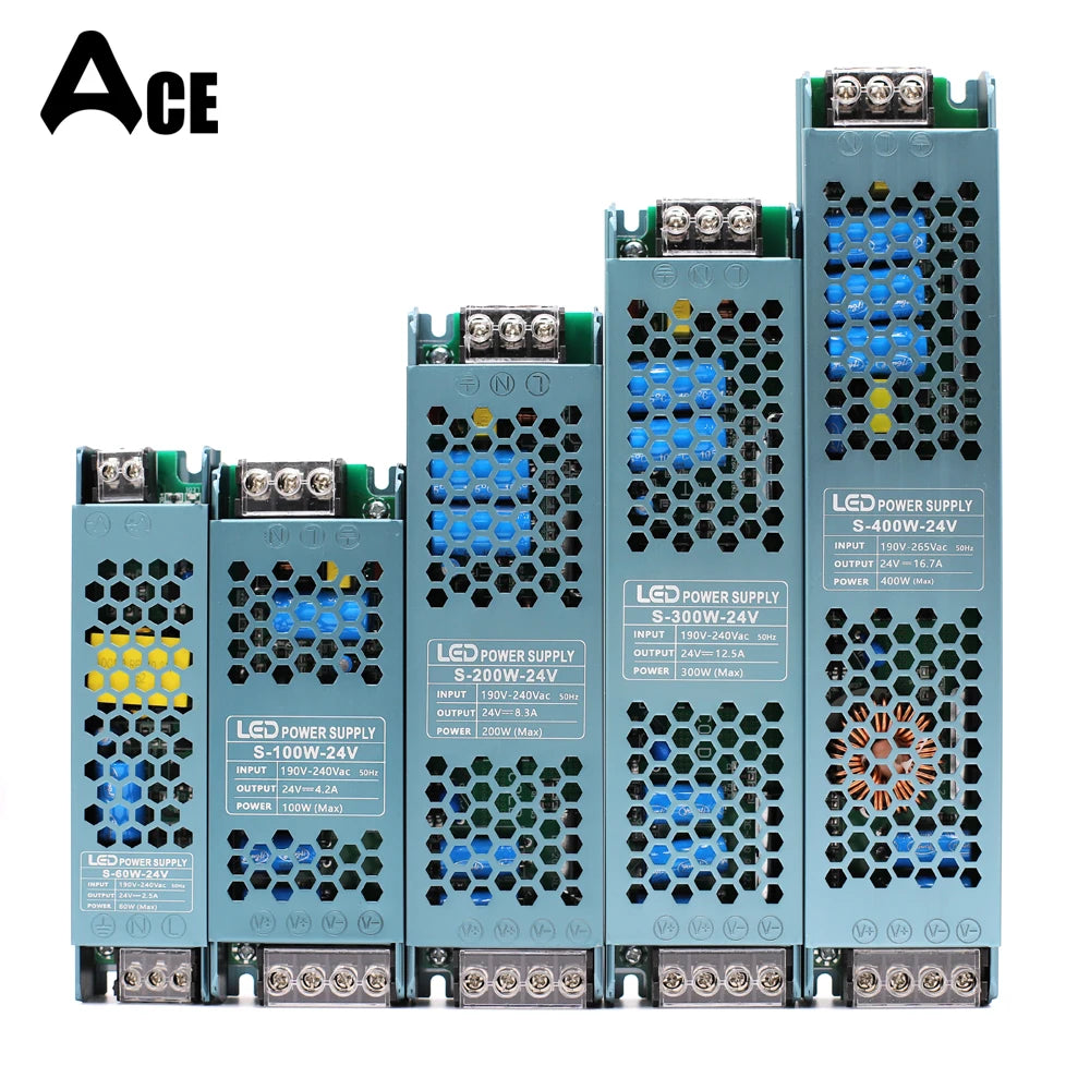 alimentation led 12v 24v 60w 100w 200w 300w 400w transformateur perfo bleu moderne