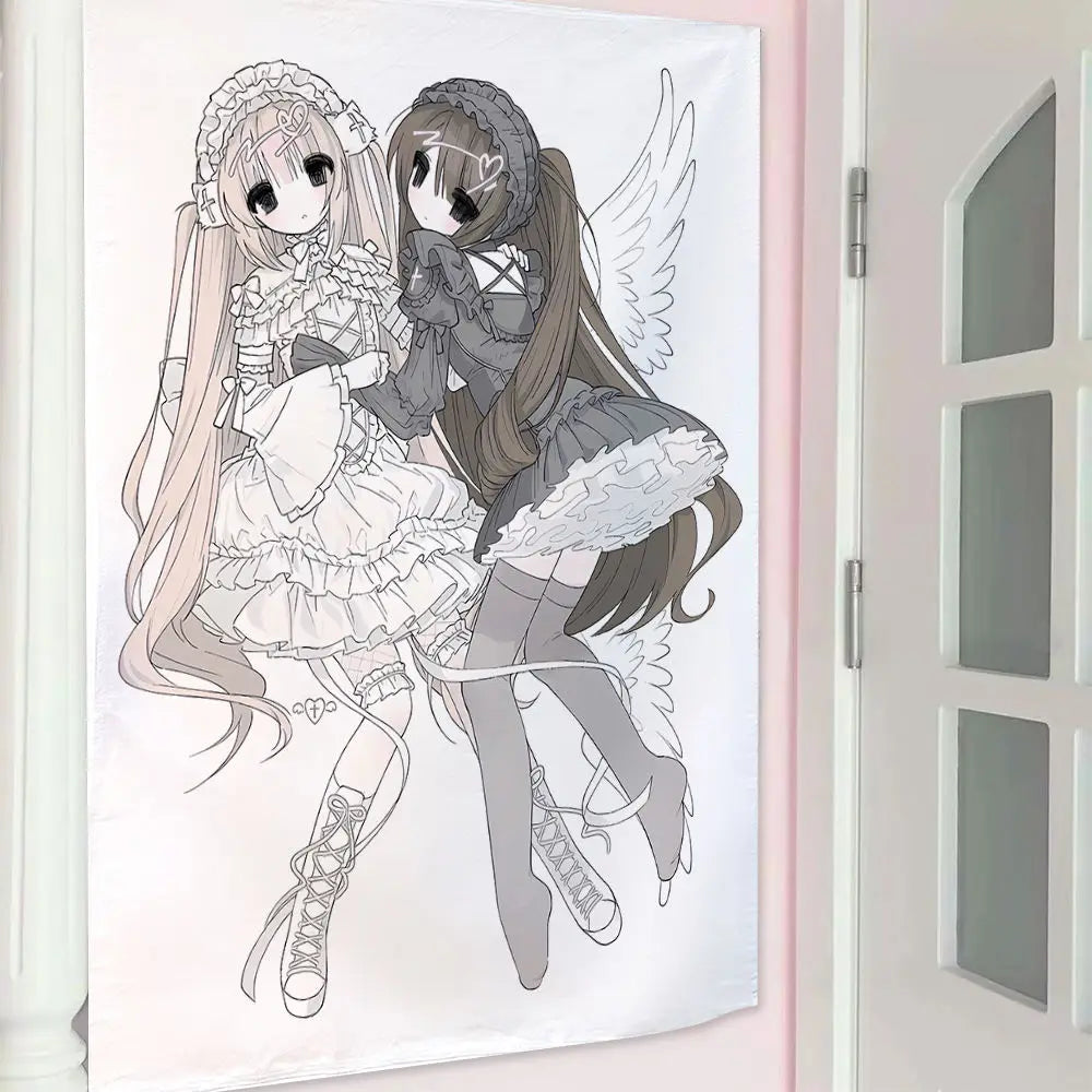 rideau mural dessin animé animaux personnages polyester coton blanc rose bleu gris noir clips