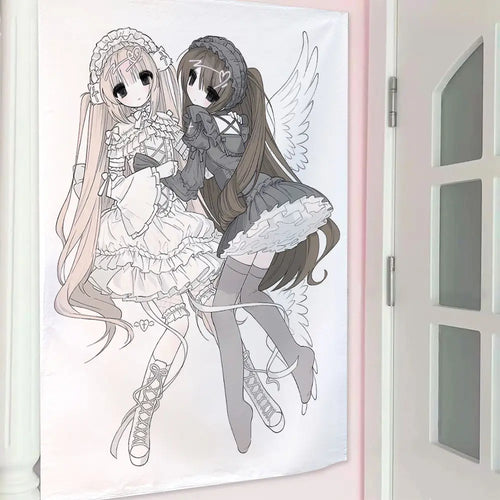 rideau mural dessin animé animaux personnages polyester coton blanc rose bleu gris noir clips