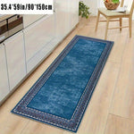 tapis bleu marine velouté motif géométrique salon couloir cuisine résistant intérieur classique vintage