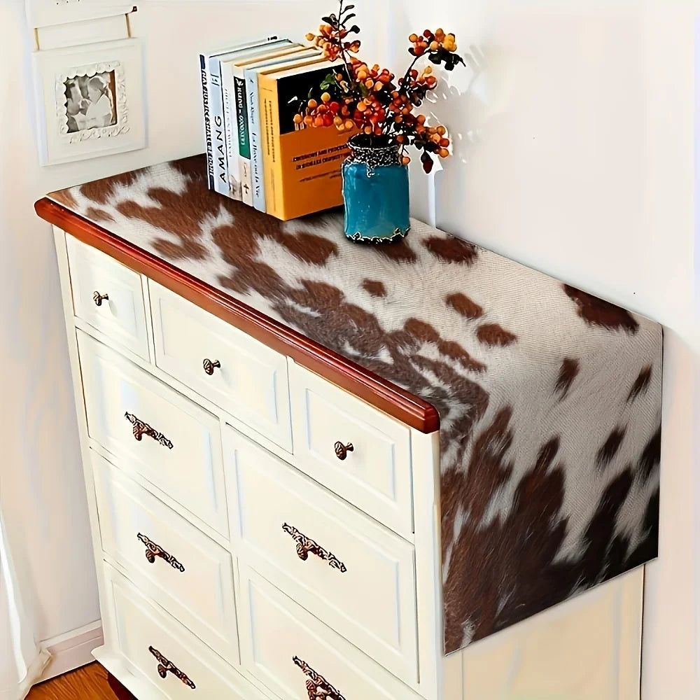 tableau lin imprimé peau vache blanc marron moderne rustique tacheté cuisine maison