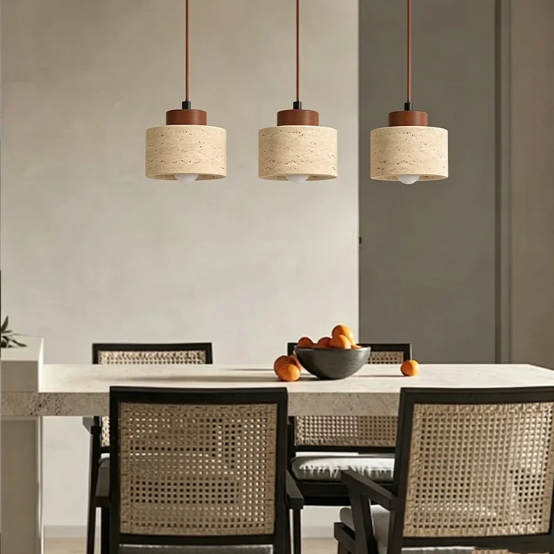 lampe suspendue pierre naturelle texture bois moderne élégante câble ajustable chambre salon étude