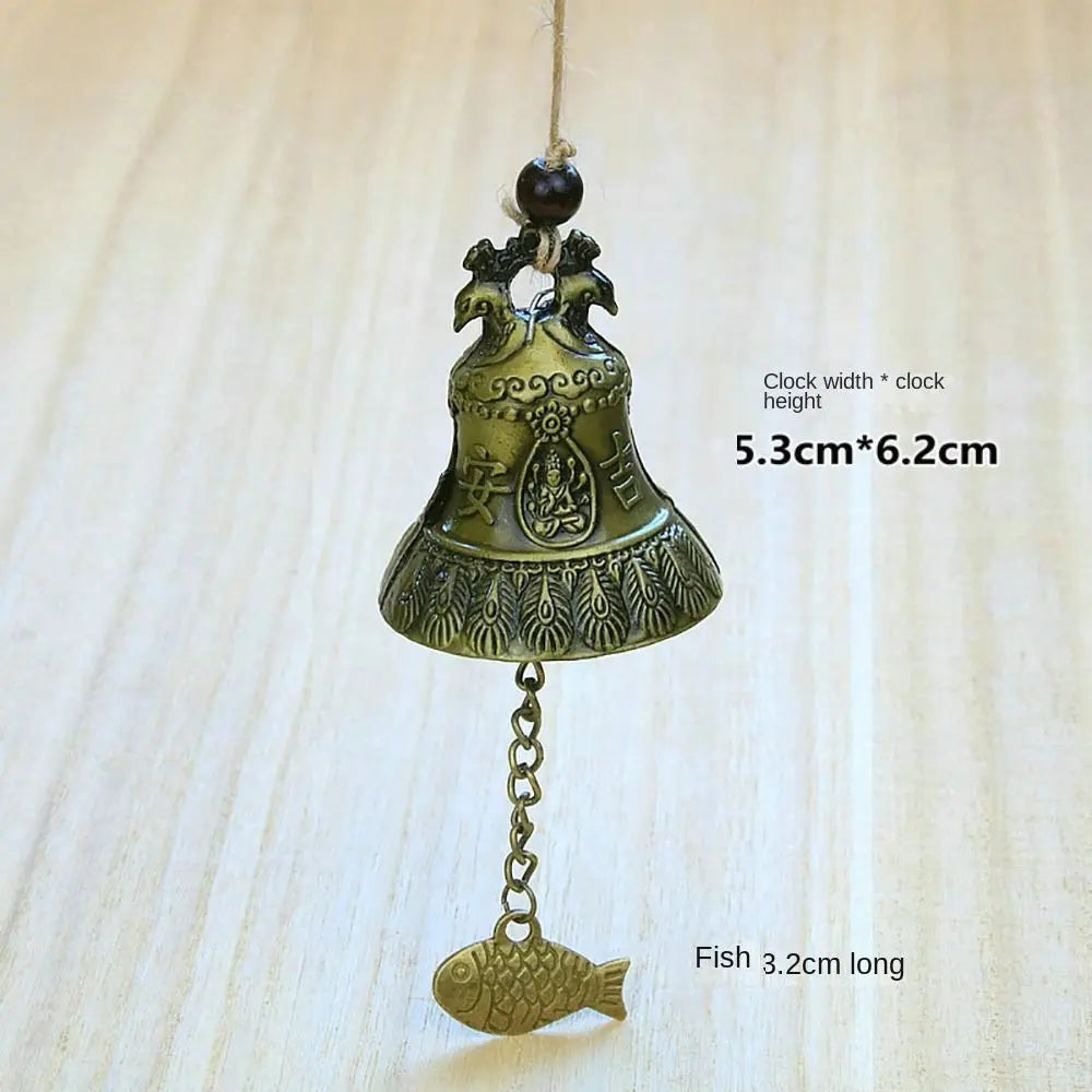 cloche décorative artisanale bronze doré motifs poissons oiseaux vintage(chaines bois)