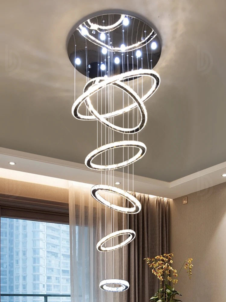 lustre moderne blanc cercles concentricques salon chambre pendentif acier inoxydable éclairage intérieur grande piece