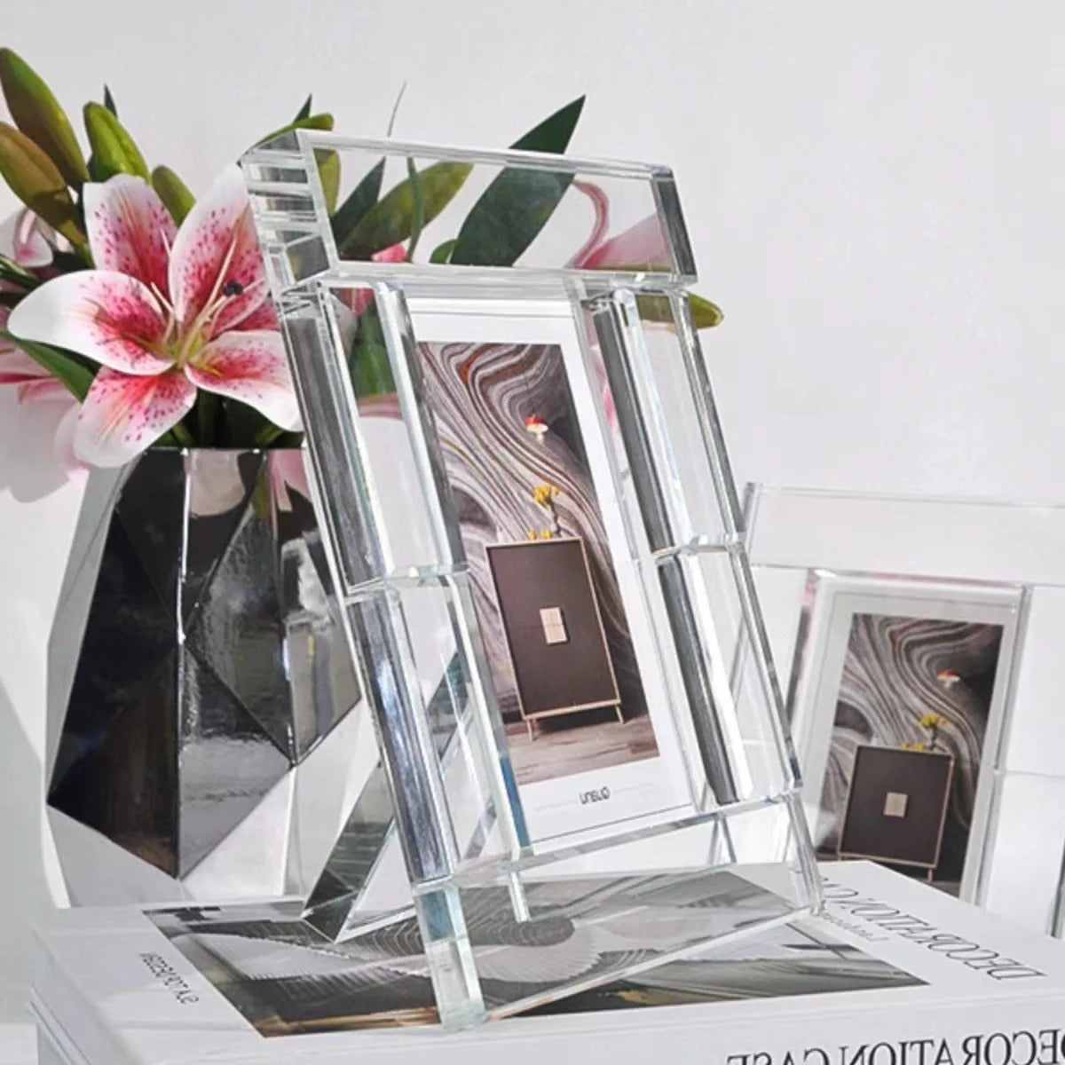 cadre photo moderne transparent verre rectangle adhésif support décoration maison 19cm 24cm 17cm 21cm