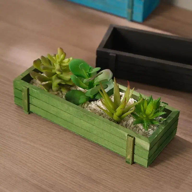 bac fleurs bois naturel vert noir bleu moderne rustique plante artificielle gravier