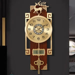 horloge murale or marron motif géométrique asiatique cadran analogique LED figurine cerf métal doré