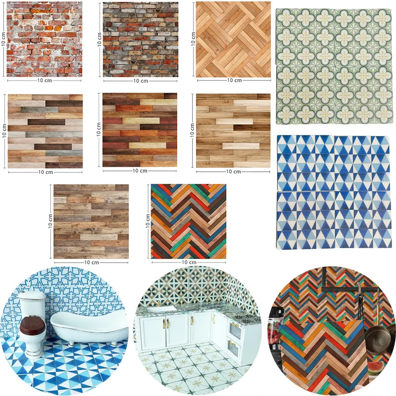carreaux sol mur résine bleu blanc vert beige géométrique moderne triangles fleurs