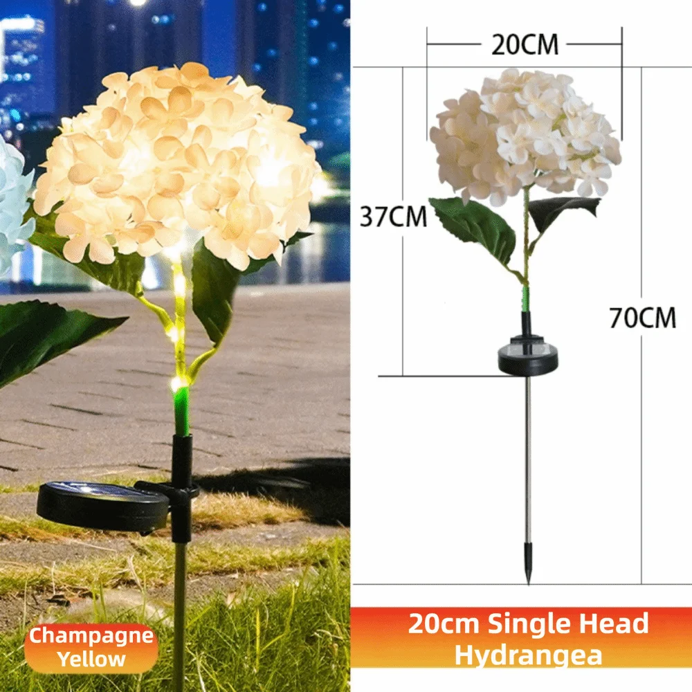 fleurs artificielles lumineuses hortensia bleu rose violet feuilles vertes moderne décoration extérieure panneau solaire