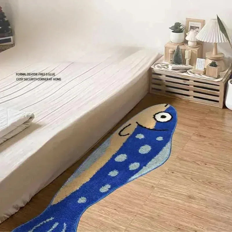 tapis bleu poisson stylisé antidérapant polyester moderne entrée chambre bébé voyage