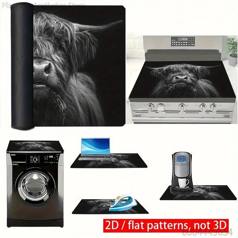 tapis cuisine antidérapant caoutchouc vache highlands noir résistance rayures protection surdimensionné américain plat