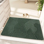 tapis d'entrée moderne rayures vert foncé marron gris antidérapant resistant taches