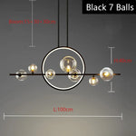 suspension lumineuse moderne boules transparentes cercle métallique noir doré led 110v 240v fixations câbles