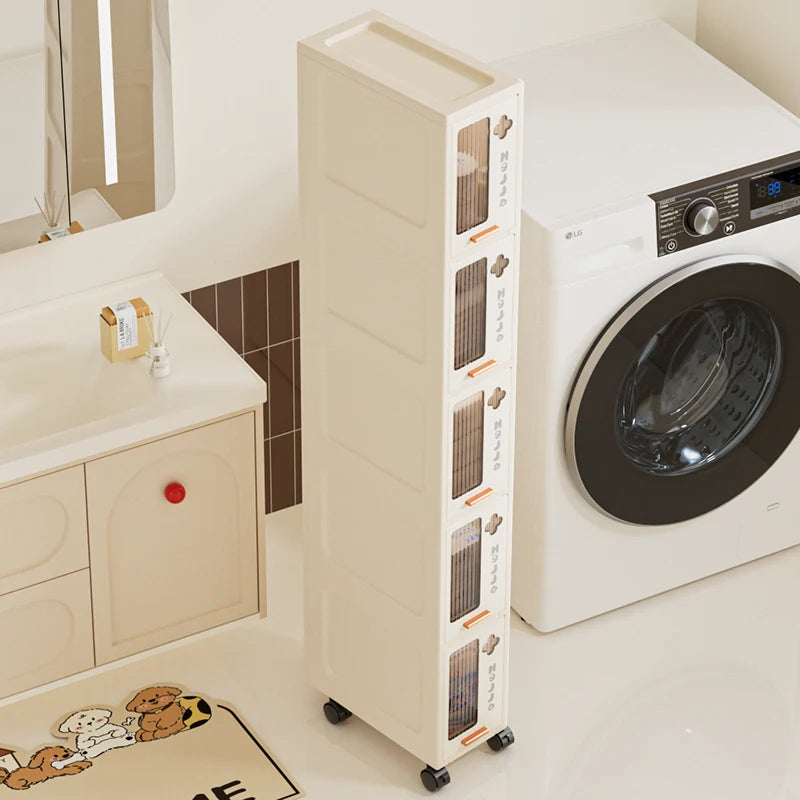 rangement mobile meuble beige compartiments tiroirs moderne minimaliste roulettes salon cuisine chambre