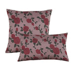 taies d'oreiller jacquard fleur roses rouges feuilles vertes vintage opacité fixation oreillettes maison lit