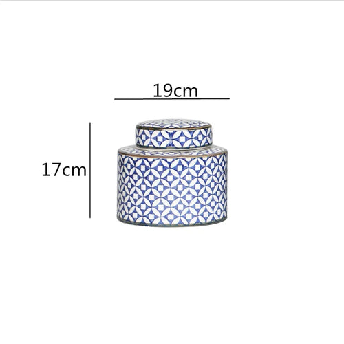 pot épices céramique bleu blanc motif géométrique couvercle décoration intérieur classique