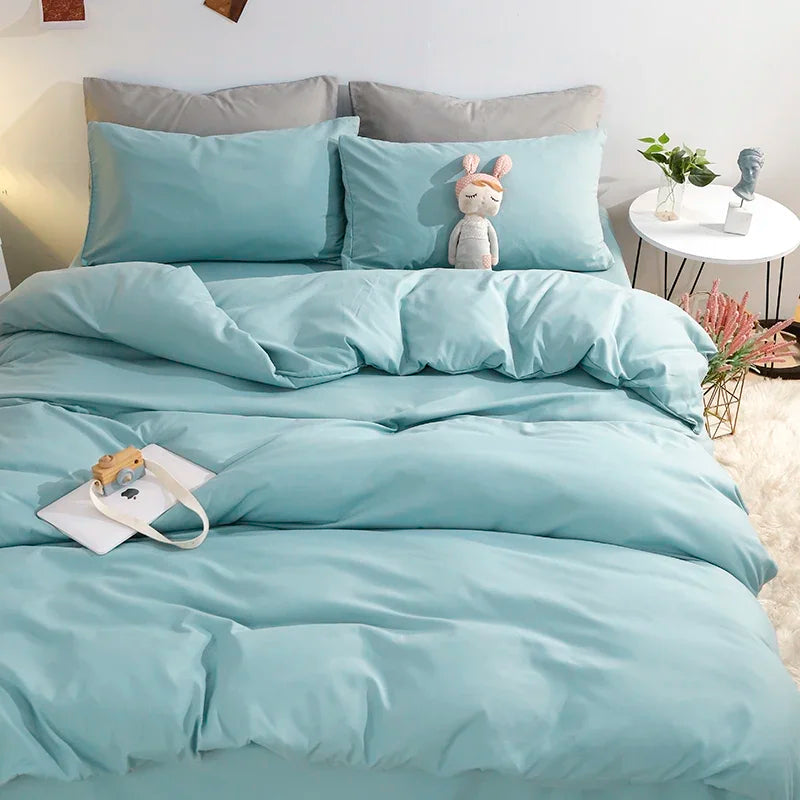 ensemble literie moderne 100% coton uni bleu clair rose pâle jaune gris clair mauve