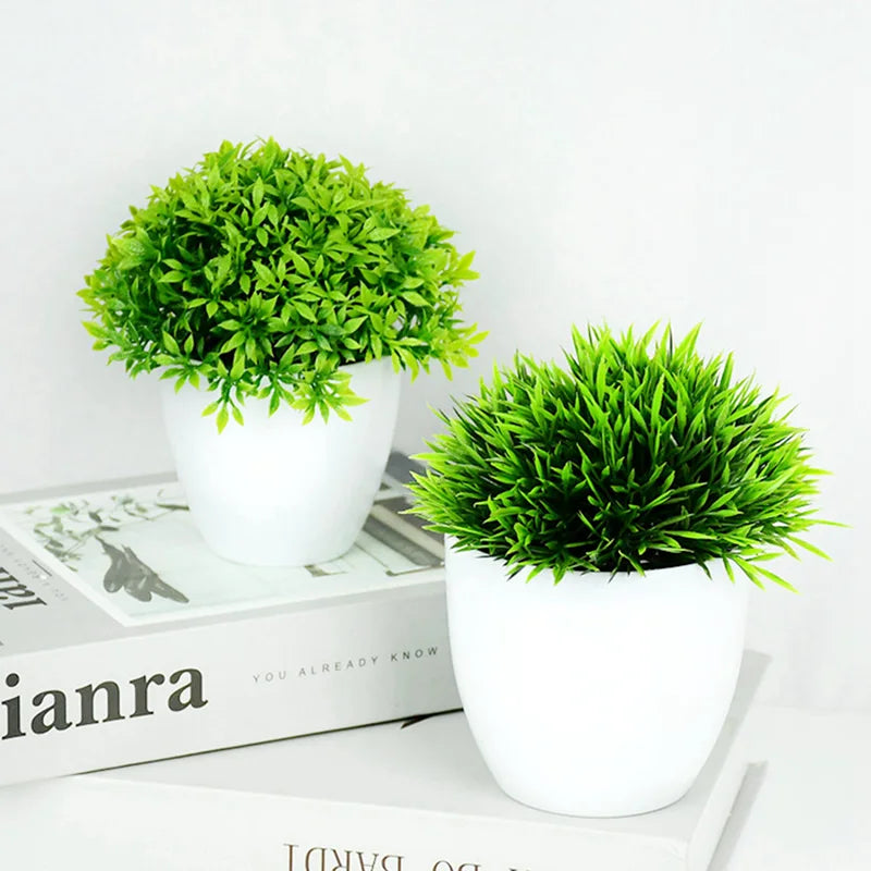 plantes artificielles vertes moderne pot blanc feuilles fines décoration intérieure extérieure ornement faux buisson