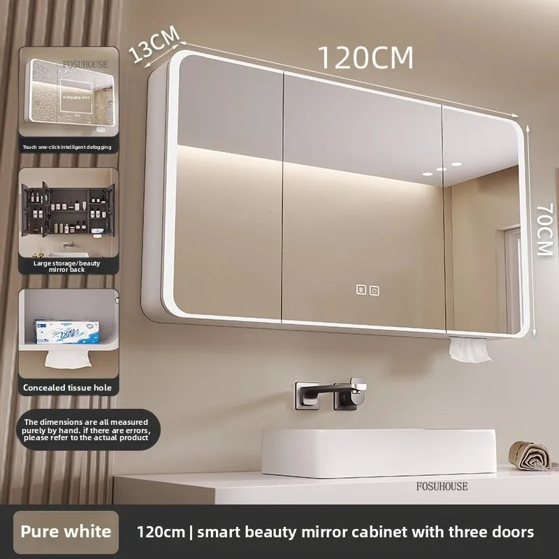 armoire salle bain murale miroir led rangement porte coulissante moderne blanc gris