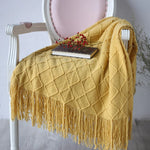 plaid motif losange franges couleurs rose beige vert gris chambre décoration hiver cozy champêtre
