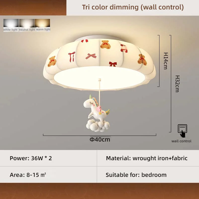 lampe moderne enfantine nuages ours rubans lapin blanc bleu rouge beige