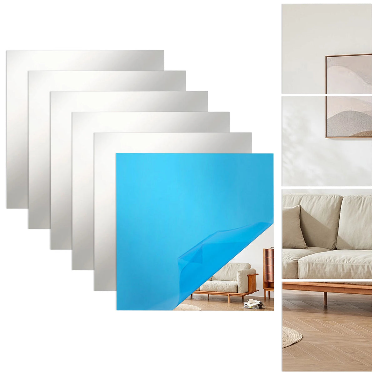 miroirs carrés adhésifs décoration murale moderne minimaliste 15x15cm 25x25cm 23x33cm