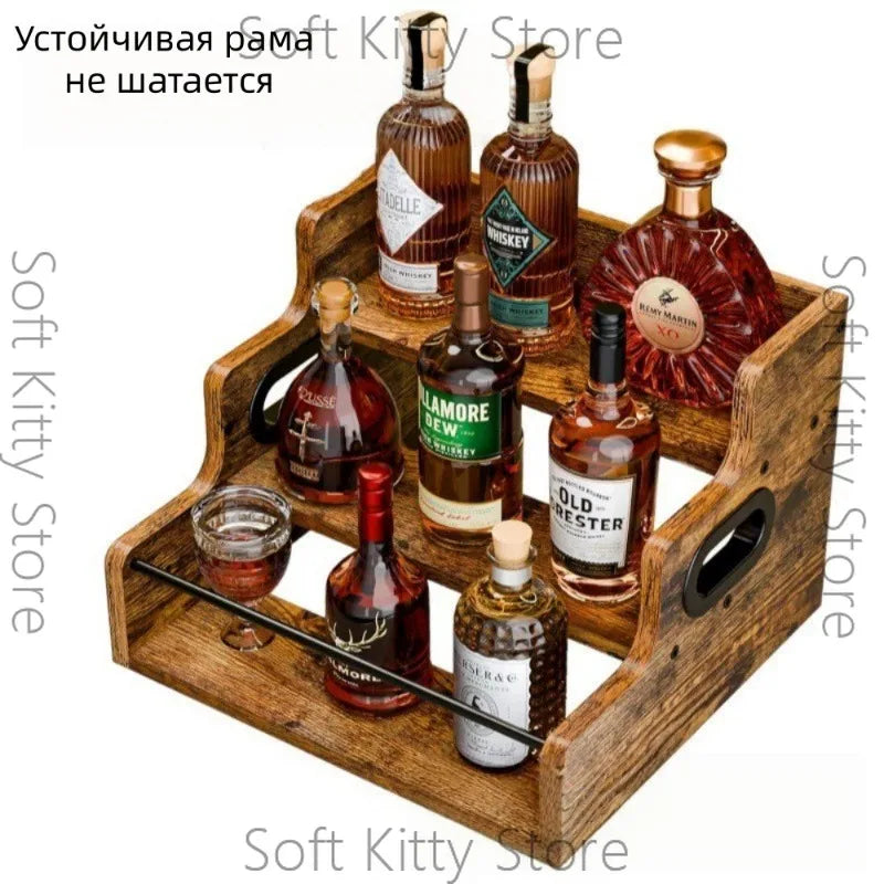 présentoir bouteilles marron rustique multi niveaux rangement bois vieilli cuisine