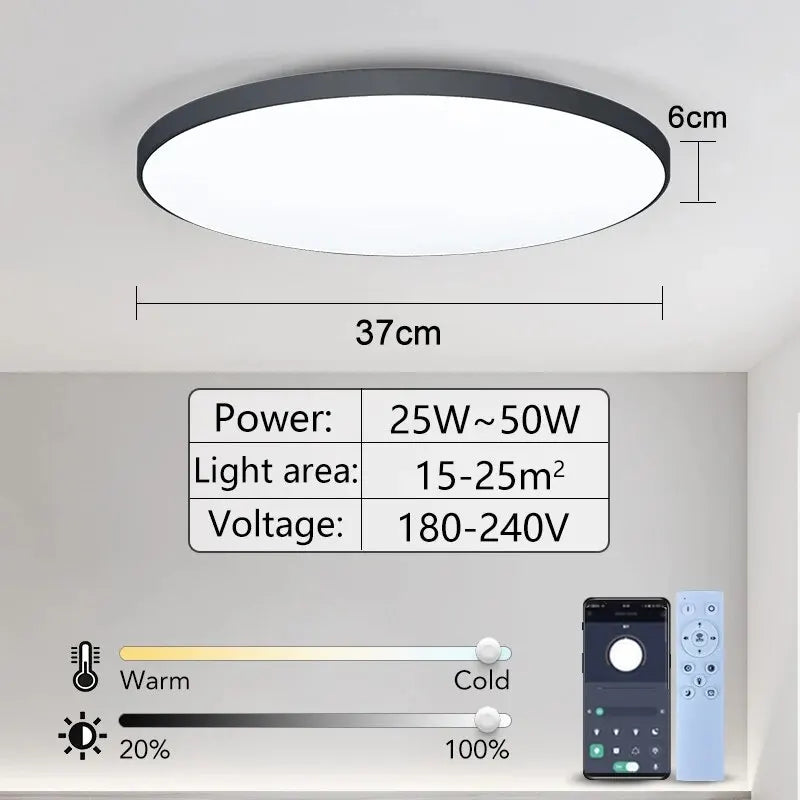 plafonnier led intelligent télécommande intensité variable moderne blanc noir gris minimaliste