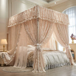 rideau lit transparent dentelle fronces rose pâle classique romantique tringle inclusion adaptateurs