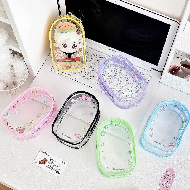 sac main kawaii transparent motifs mignons couleurs variées anneaux métalliques porte cartes