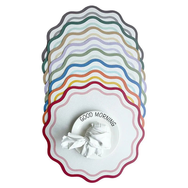 set sets table ronds faux cuir motif rayures ondulées table