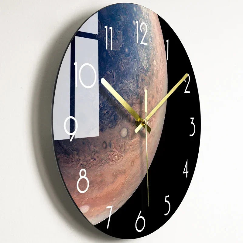 horloge murale moderne noire étoiles galaxie lumineuses salon décoration opaque aiguilles électrique