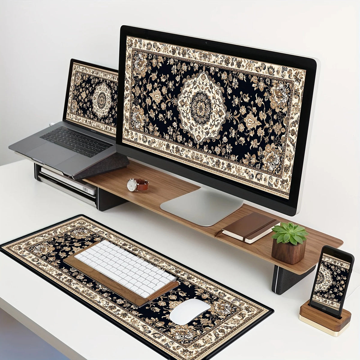 tapis noir floral géométrique classique grande taille haute qualité caoutchouc durable usage quotidien